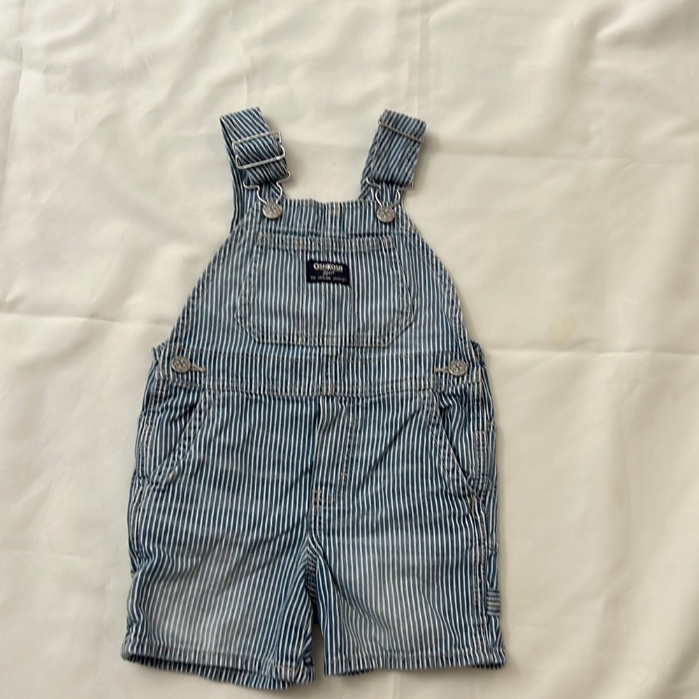 OshKosh B’gosh railroad striped overalls shorts